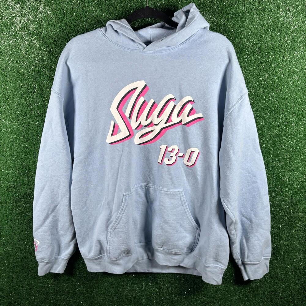 Suga Sean O'Malley Hoodie Mens Large Blue Pink UFC MMA Spell Out Undefeated 13-0